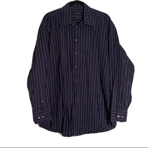 Claiborne Button Up Shirt Mens Large Blue Striped Long Sleeve Wrinkle Free